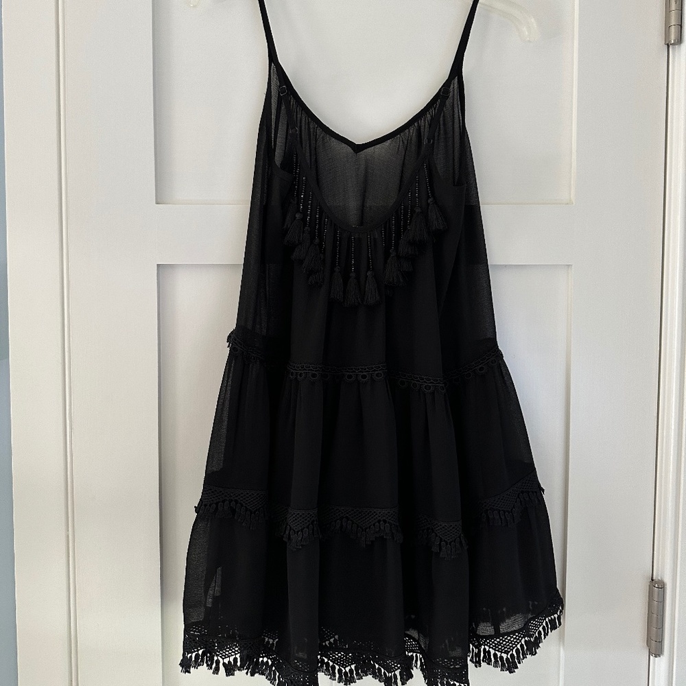 Ramy Brook Maia Little Black Dress Swimsuit Coverup with Fringe